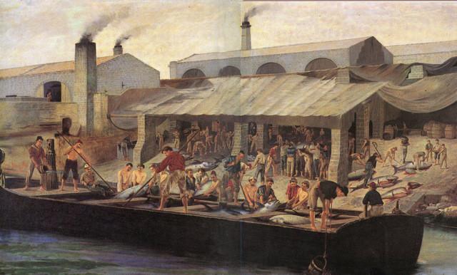 La tonnara di Favignana in un dipinto di Antonio Varni del 1876 La tonnara di Favignana in un dipinto di Antonio Varni del 1876