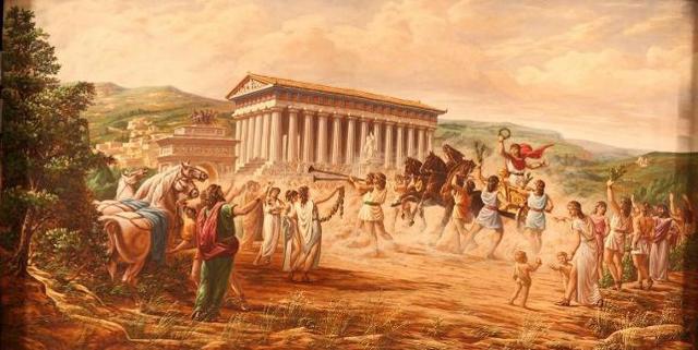 Il Trionfo di Esseneto dipinto nello storico sipario del Teatro Pirandello di Agrigento