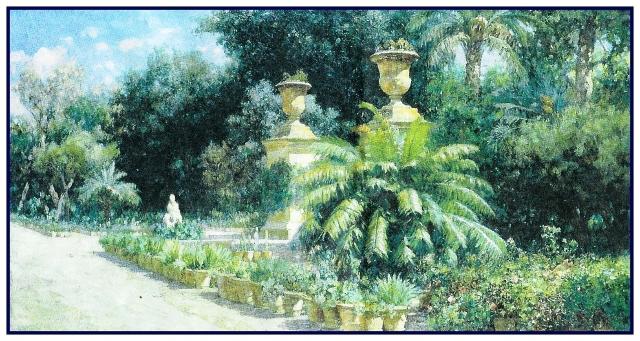 L'ingresso al Viale delle Palme dell'Orto Botanico di Palermo in un dipinto di Francesco Lojacono
