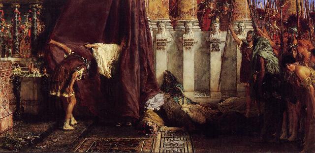"Ave, Caesar! Io, Saturnalia!" di Sir Lawrence Alma-Tadema, olio ssu tela (1880) - Akron Art Museum, USA "Ave, Caesar! Io, Saturnalia!" di Sir Lawrence Alma-Tadema, olio ssu tela (1880) - Akron Art Museum, USA