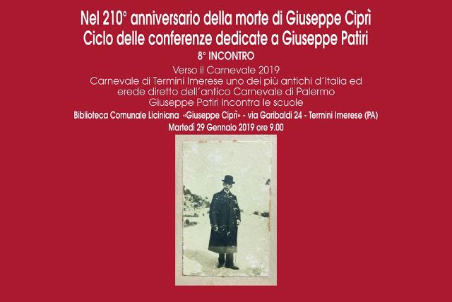 Dedicato a Giuseppe Ciprì il primo incontro del 2019 del Ciclo delle conferenze dedicate a Giuseppe Patiri