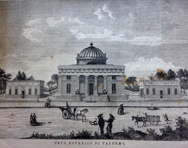Il Ginnasio dell'Orto Botanico di Palermo. Stampa tratta da una copertina de "La Settimana Illustrata" del 1867.