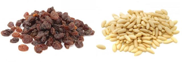 Uva passa e pinoli (pignola e passulina)