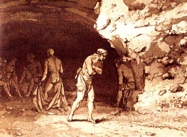 Antica incisione che rappresenta la Grotta Stufa di Monte San Calogero