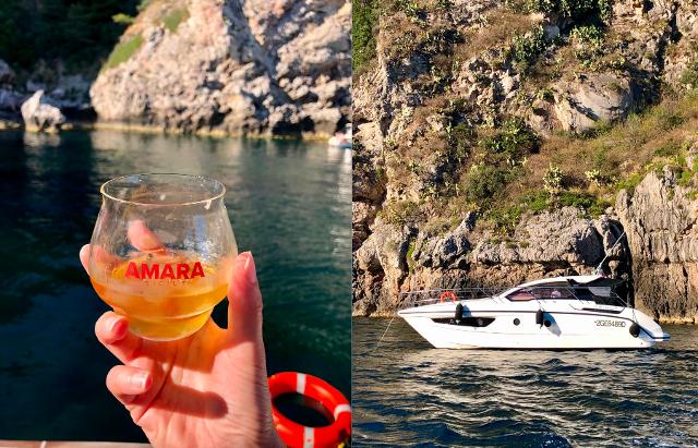 Frutta fresca e Amara Ghiacciato a bordo di un esclusivo mini yacht, #AmaraSummerExperience Enjoy Me Boat Rental