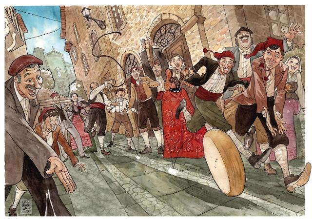 Nei giorni del torneo a Novara di Sicilia si vive un'atmosfera di esultanza e rivalità, di confronti e preferenze, di previsioni e pronostici... - Illustrazione di Lelio Bonaccorso Nei giorni del torneo a Novara di Sicilia si vive un'atmosfera di esultanza e rivalità, di confronti e preferenze, di previsioni e pronostici... - Illustrazione di Lelio Bonaccorso