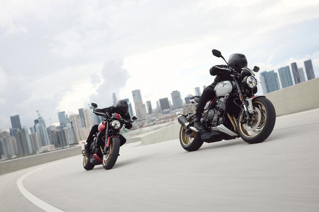 La ciclistica della Trident 800 è pensata per trasmettere precisione e controllo. Il telaio in acciaio e le sospensioni Showa regolabili offrono una guida fluida e sportiva, con una sella a 810 mm che risulta facilmente accessibile.